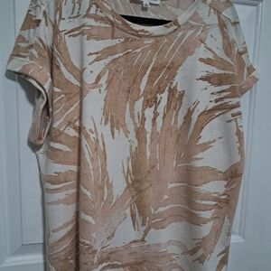 Women's  Cream Tee with Beige Palm Brushprint.  Xl